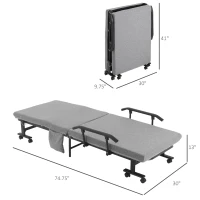 HOMCOM Rollaway Bed, Folding Bed with 3.25" Mattress, Portable Foldable Guest Bed with Adjustable Backrest, and Metal Frame on Wheels, Light Grey(m-3)