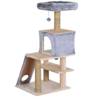 PawHut Cat Tree Tower with Natural Seaweed Scratch Posts Plush Perch  Ladder and Teasing Toy Ball(m-7)