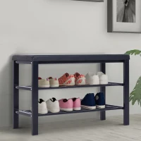 HOMCOM Hallway Shoe Bench with 2 Tier Shoe Rack Holder Entryway Shoe Storage Shelf Unit with Padded Seat Black(m-2)