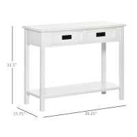 HOMCOM Console Table with 2 Storage Drawers and Open Shelf, Modern Sofa Table for Hallway, Living Room, or Bedroom, White(m-3)
