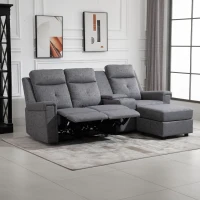 HOMCOM Modern L-Shaped Sectional with Chaise, 3 Seater Manual Recliner with Ottoman, Storage Console, Cup Holders, USB Charging, Gray(m-11)