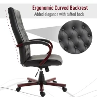 Vinsetto High Back Faux Leather Office Chair with Button Tufted Design, Executive Computer Desk Chair with Solid Wood Feet and Arms, Black(m-4)