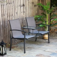 Outsunny Garden Patio 2 Person Bench Aluminum Mesh Fabric Seat w/Table Armrest(m-1)