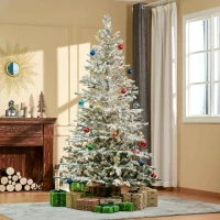 HOMCOM 7ft Pre-Lit Snow-Flocked Noble Fir Artificial Christmas Tree with Realistic Branches, 198 LED Lights and 342 Tips(m-2)