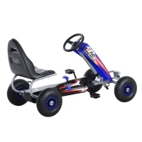 Aosom Pedal Go Kart, 4 Wheels Pedal Ride On for Boys & Girls with Rubber Wheels, Adjustable Seat & Sharp Handling - Blue(m-8)