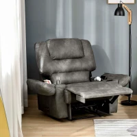 HOMCOM Manual Recliner Chair Overstuffed Single Sofa with Wide Cushioned Seat, Flip-Up Storage Armrests, 2 Cup Holders and Oversized Headrest, Grey(m-2)