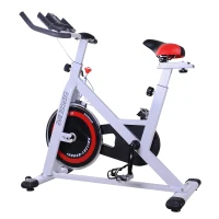 Soozier Adjustable Stationary Exercise Bike Indoor Bicycle Cycling Trainer Home Gym Fitness Workout Equipment with LCD Monitor White(m-2)