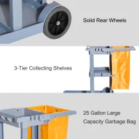 HomCom 3 Shelf Commercial Cleaning Rolling Janitor Cart With 25 Gallon Vinyl Bag(m-5)