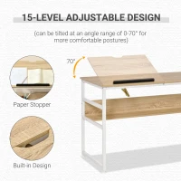 HOMCOM Drafting Table, Adjustable Drawing Desk, Multifunctional Writing Desk with 15-Level Tiltable Tabletop and Storage Shelf for Home Office, Natural(m-4)