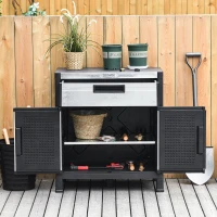 Outsunny Storage Sheds Outdoor Cabinet for Garden Tool with Adjustable Shelves, Ample Drawer with Waterproof PP & Galvanized Steel for Indoor/Outdoor Use(m-2)