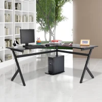 HOMCOM 61" L-Shaped Corner Computer Desk Laptop Workstation PC Table Home Office With CPU Stand Black(m-1)