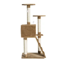 PawHut 52" Multi-Level Tower Cat Tree Condo Furniture Kitty Scratching with Toy  Dark Beige(m-7)