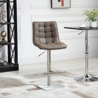 HOMCOM Vintage PU Leather Bar Stool with Stainless Steel Base, Adjustable Counter Height Bar Chair Swivel Barstool with Back, Footrest, Brown(m-8)