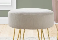 Monarch Upholstered Ottoman Stool with Tall Slim Hairpin Legs - Beige / Gold Metal(m-3)