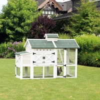 PawHut Wooden Chicken Coop Hen House with Removable Tray and Nest Box, 71" Rabbit Hutch and Poultry Cage with Ventilated Holes , White(m-2)