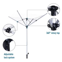 HOMCOM 164ft 15-line Rotary Outdoor Umbrella Drying Rack Aluminum Post(m-8)