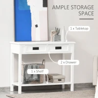 HOMCOM Console Table with 2 Storage Drawers and Open Shelf, Modern Sofa Table for Hallway, Living Room, or Bedroom, White(m-4)
