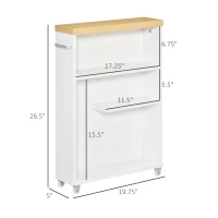 Kleankin Slim Bathroom Cabinet with Castor Wheels Storage Organizer and Wood Shelves To Fit In Small Spaces, White(m-3)