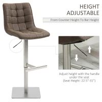 HOMCOM Vintage PU Leather Bar Stool with Stainless Steel Base, Adjustable Counter Height Bar Chair Swivel Barstool with Back, Footrest, Brown(m-4)