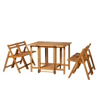 Outsunny 5pcs Acacia Wood Dining Set Expandable Table Compact Folding Chair(m-1)