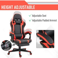 Vinsetto High Back Gaming Chair, PU Leather Racing Style Gamer Computer Chair with Retractable Footrest with Lumbar Support, Pillow and Adjustable Padded Armrests, Red(m-5)