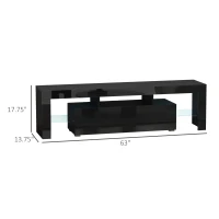 HOMCOM High Gloss TV Stand Cabinet with Remote Controlled LED Lights, Media TV Console Table with Storage Compartment for TVs up to 65", Black(m-3)