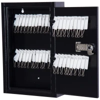 HOMCOM Lockable Steel Key Cabinet Wall Mounted w/ Key Tags Black(m-4)