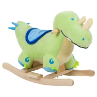 Qaba Kids Plush Rocking Horse Child Plush Ride On Toy Dinosaur Rocker with Realistic Sounds Green(m-1)