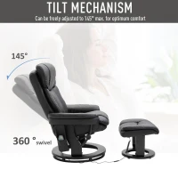 HOMCOM PU Leather Massage Sofa Recliner Chair with Ottoman Heated 10 Point Vibration Swiveling Armchair, Black(m-4)