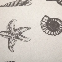 HOMCOM Linen-Touch Upholstered Fabric Ottoman Bench for Bedroom, Entryway, Living Room, Beige with Seashells(m-8)