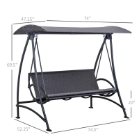Outsunny 3 Person Rattan Outdoor Hanging Swing Chair with Canopy and Seat Cushions for Backyard, Patio, Garden, Grey(m-3)