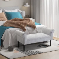 HOMCOM 52" Linen Upholstered Accent Ottoman Bench With Armrests, Light Gray(m-7)