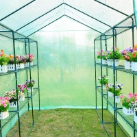 Outsunny 8' x 6' x 7' Portable Water/UV Walk-In Greenhouse Hot House with 18 Shelves, Weather Cover, & Roll Up Door(m-9)