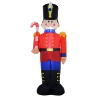 HOMCOM 6ft Christmas Inflatable Nutcracker Toy Soldier with Candy Cane, Outdoor Blow-Up Yard Decoration with LED Lights Display(m-1)