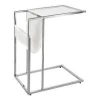 Monarch 24" Contemporary Tempered Glass Top Chrome Metal Frame Snack C-Shape Side Accent Table with Magazine Storage Rack - White Finish(m-1)