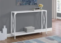 Monarch 48" Contemporary Wood Grain Top 2-Tier Metal X Framed Accent Console Table - White Finish(m-2)