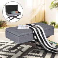 HOMCOM 32" Tufted Upholstered Storage Ottoman Bench X Leg Bed Bench with Organizer Padded Piano Keyboard Seat Grey(m-2)