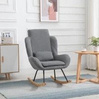 HOMCOM Modern Rocking Chair with Removable Lumbar Pillow Fabric Sofa Armchair with Thick Padding, Metal Frame, Wood Base for Living Room, Light Gray(m-2)