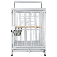 PawHut 18" Heavy Duty Wrought Iron Travel Bird Cage Carrier With Handle Perch And Accessories - White(m-7)