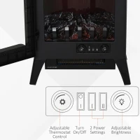 HOMCOM 23" Electric Fireplace Heater, Fire Place Stove with Realistic LED Flames and Logs and Overheating Protection, 750W/1500W, Black(m-6)