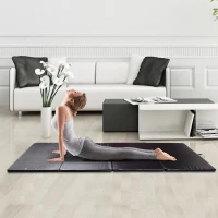 Soozier 4ftx10ftx2inch PU Leather Gymnastics Tumbling Gym Mat Arts Folding Yoga Exercise Pad 4 Panel (Black)(m-2)