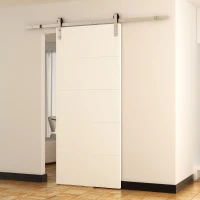 HOMCOM 8FT Modern STAINLESS STEEL Sliding Wood Barn Door Hardware Kit Track Set Door System Silver(m-1)