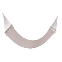 Outsunny Double Hammock Outdoor 2 Person Wide Swing Bed Portable Camping Sun Lounger w/ Wood Spreader Bar Cream(m-4)