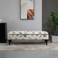 HOMCOM Linen-Touch Upholstered Fabric Ottoman Bench for Bedroom, Entryway, Living Room, Beige with Seashells(m-7)