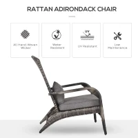 Outsunny Patio Wicker Adirondack Chair, Outdoor All-Weather Rattan Fire Pit Chair w/ Soft Cushions, Tall Curved Backrest and Comfortable Armrests for Deck or Garden, Gray(m-5)