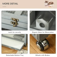 PawHut Wooden 3-Tier Hamster Cage Hutch Box with Ladder Wheels for Small Animals, Dark Gray(m-6)