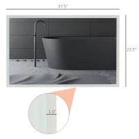 kleankin 24"x38" LED Bathroom Horizontal/Vertical Mirror with Defogging Function, and 3 Color White Temperatures(m-3)