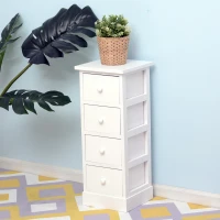 HOMCOM Set of 2 Wood Cabinet Tall Bedside Table Nightstand Storage Unit with 4 Drawers White(m-5)