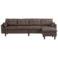 HOMCOM Elegant 3 Piece Chaise Lounger Sofa Set with Wood Leg Footstool and Armrest Pillow, Brown(m-4)