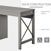 HOMCOM Home Office Writing Desk with Lower Storage Cabinet and X Bar Metal Frame, Grey(m-6)